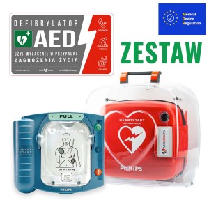 ZESTAW: Defibrylator AED Philips HS1 Slim + Gablota AED Quick do FRx/HS1 + Tablica AED wewnętrzna do gabloty