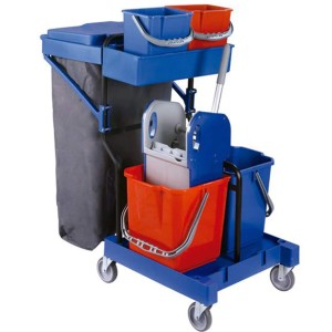 Wózek Serwisowy 2x18l z Wyciskarką Szczękową 2x6l Wiaderka na Akcesoria oraz Koszem 120l PS242