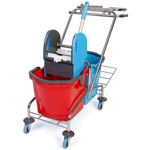 Wózek do Sprzątania 2-wiadra PS323 CHROM 2x18L + Uchwyt na Kosz + Pojemnik